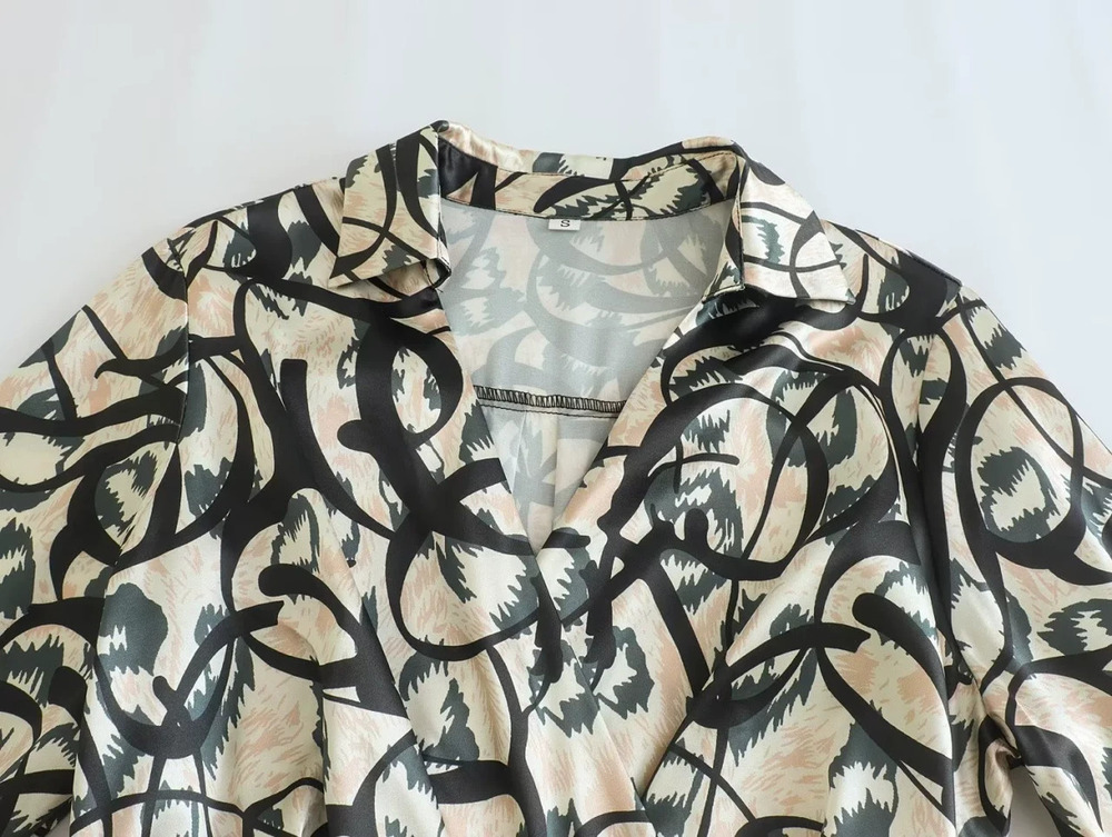 Womens Satin Long Sleeve Printed Dress